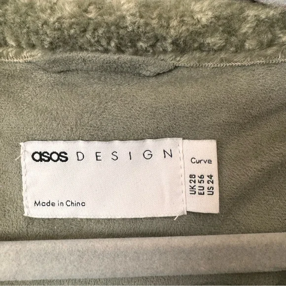 ASOS Design Curve Teddy Trench Coat Green Plus Size 24 - Picture 4 of 8